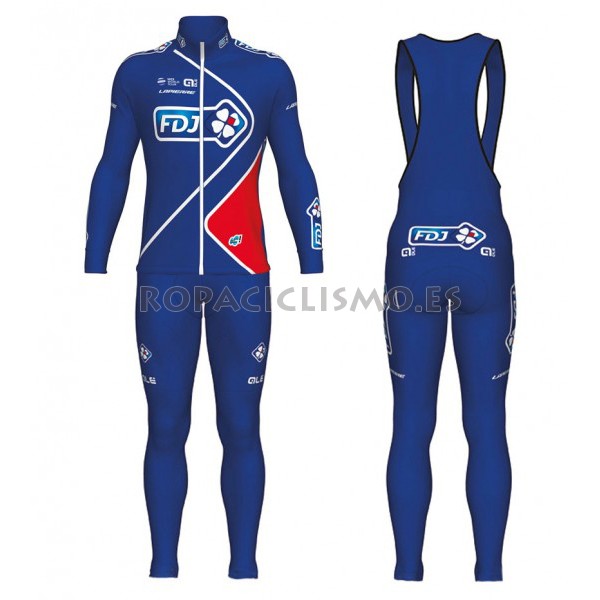 2017 Maillot Fdj Tirantes Mangas Largas Azul